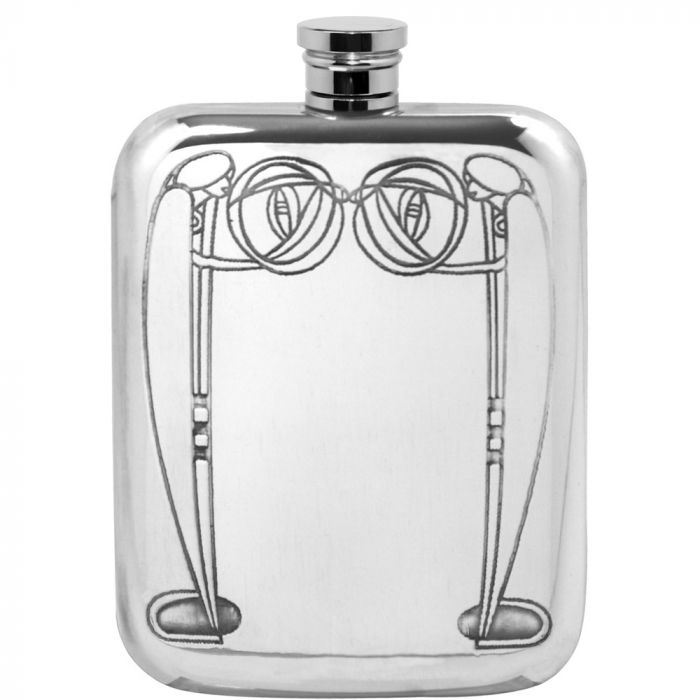 Charles Rennie Mackintosh design pewter hip flask