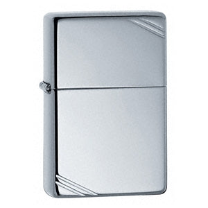 Polished chrome Zippo lighter with vintage slash design