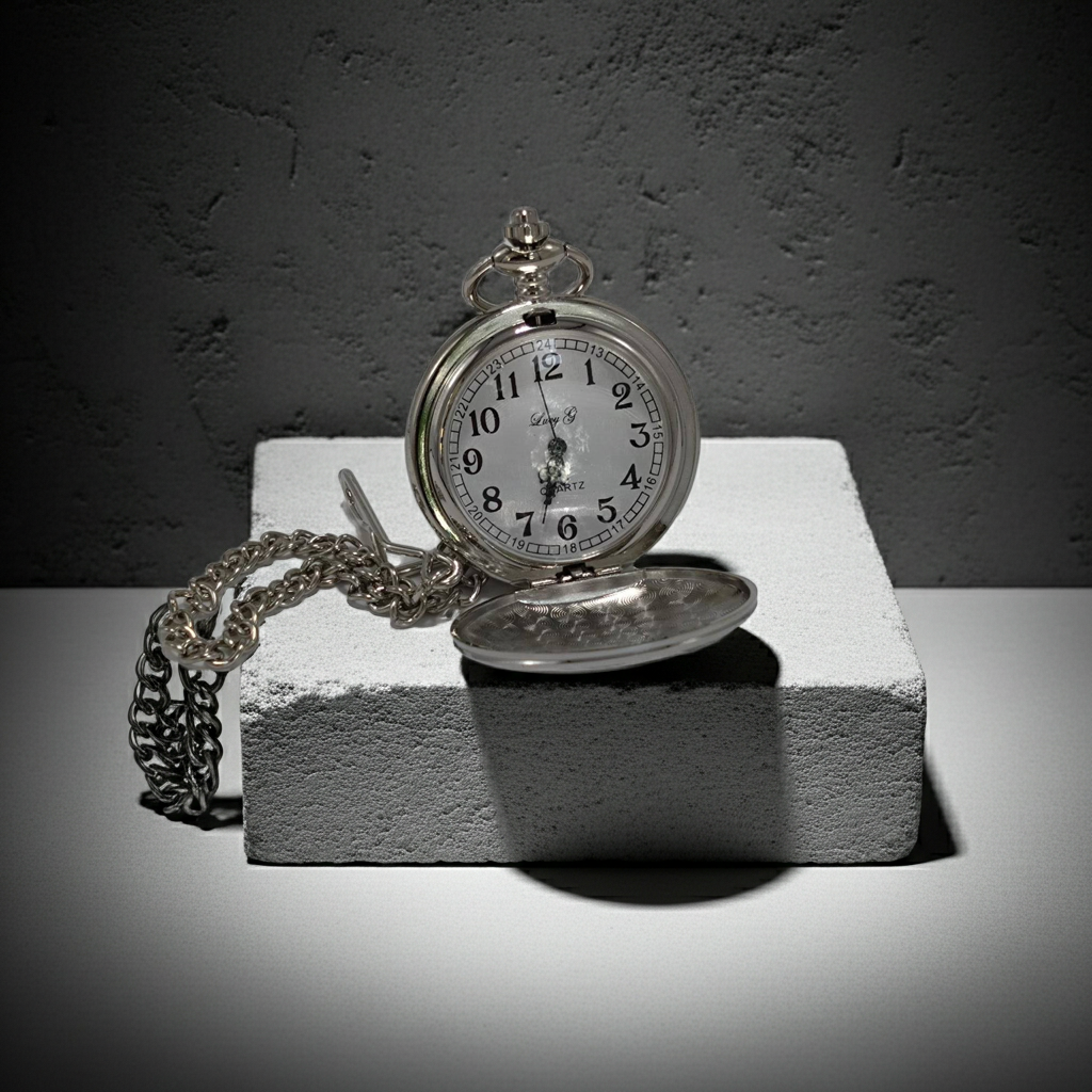 Vintage pocket watch on a stone surface with a dark background