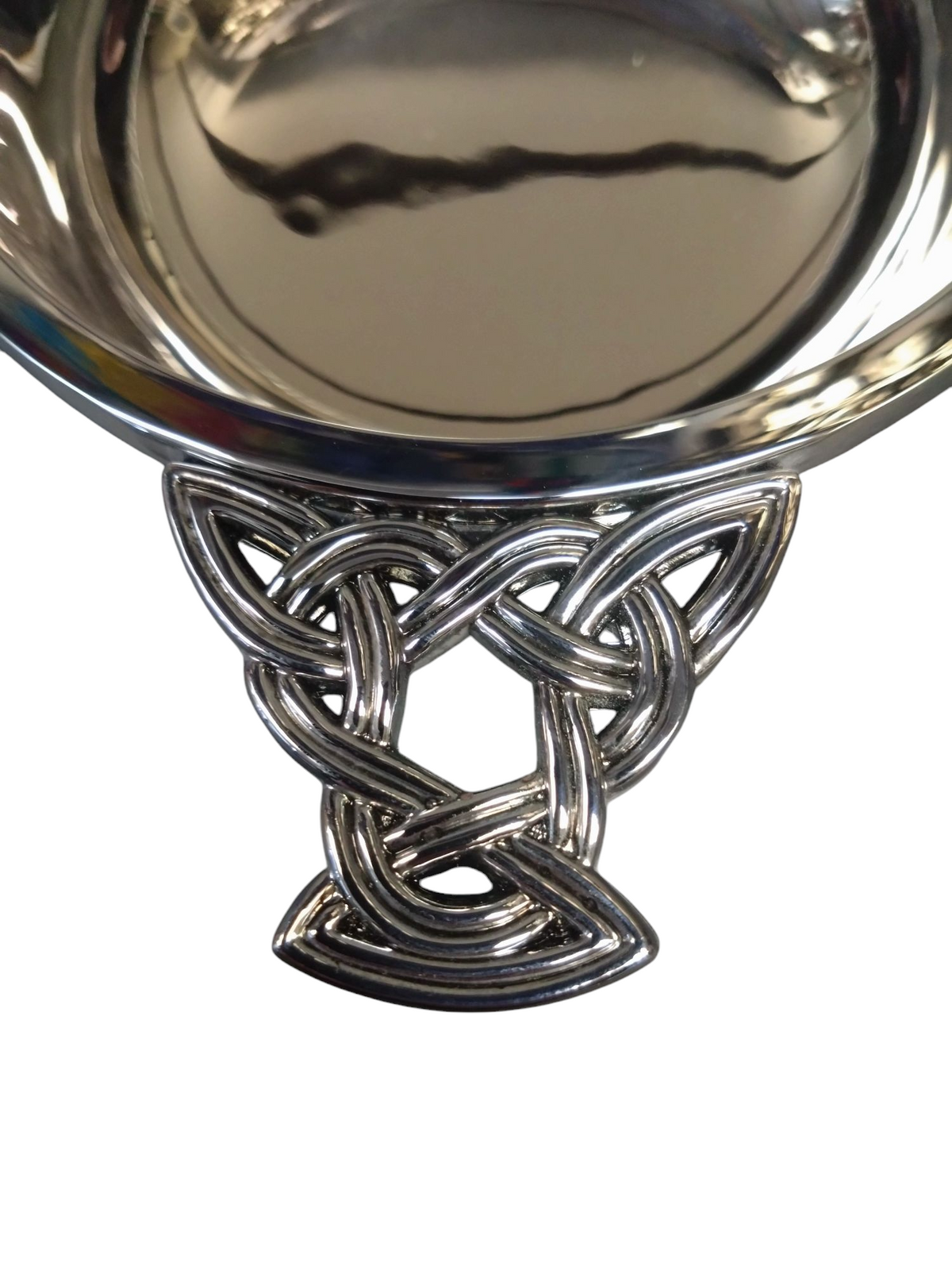 Chrome plated quaich handle with celtic knotwork design