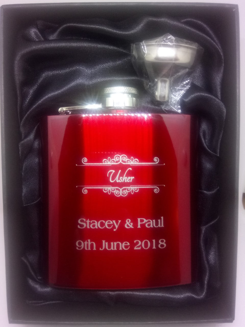 Red Stainless Steel Hip Flask & Funnel - Cutting Edge Engravers