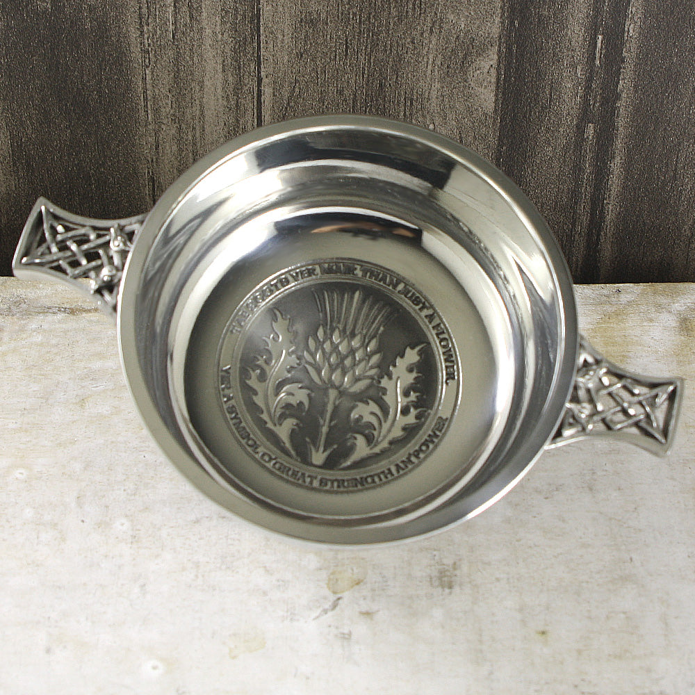3.5" Tae A Thistle Pewter Quaich - Cutting Edge Engravers