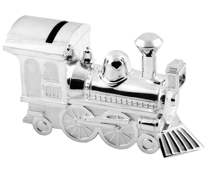 Silver plated train baby bank