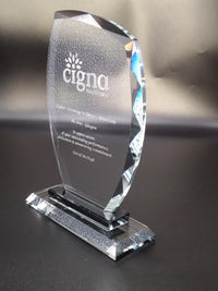 Euphoria glass award side view with black background