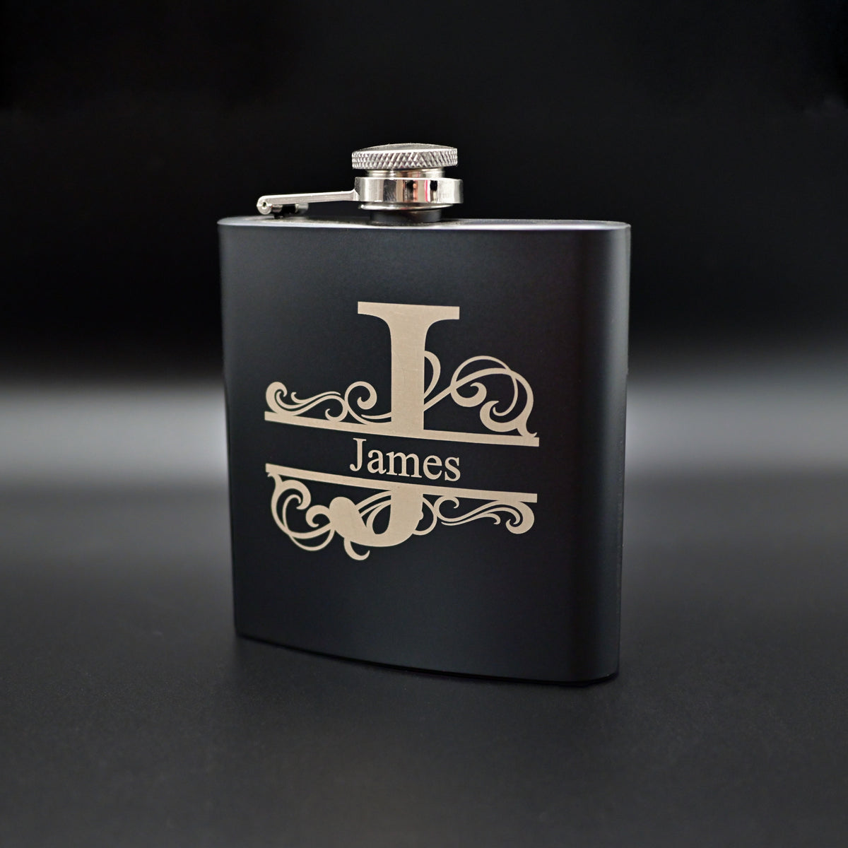 6oz Matt Black Engraved Hip Flask