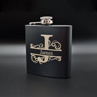 6oz Matt Black Engraved Hip Flask