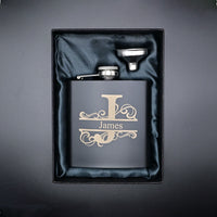 6oz Matt Black Engraved Hip Flask