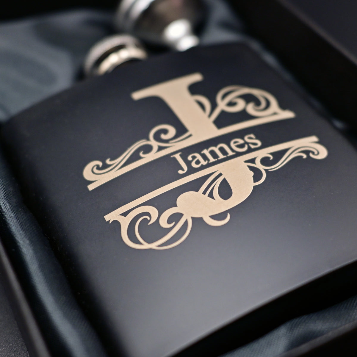 6oz Matt Black Engraved Hip Flask