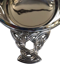 Chrome plated quaich handle with celtic knotwork design