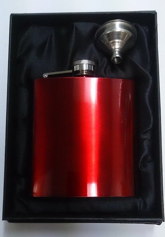 Red Stainless Steel Hip Flask & Funnel - Cutting Edge Engravers