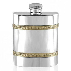 6oz Celtic Band Pewter & Brass Hip Flask - Cutting Edge Engravers