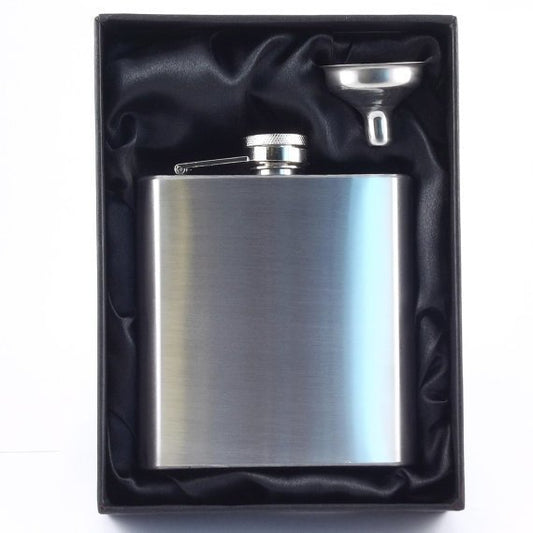 6oz Brushed Stainless steel Hip Flask & Funnel gift box