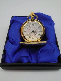 Gold Plated Pocket Watch In Blue Silk Lined Gift Box - Cutting Edge Engravers