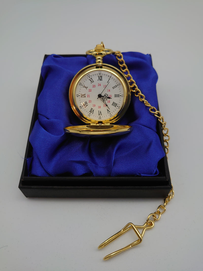 Gold Plated Pocket Watch In Blue Silk Lined Gift Box - Cutting Edge Engravers