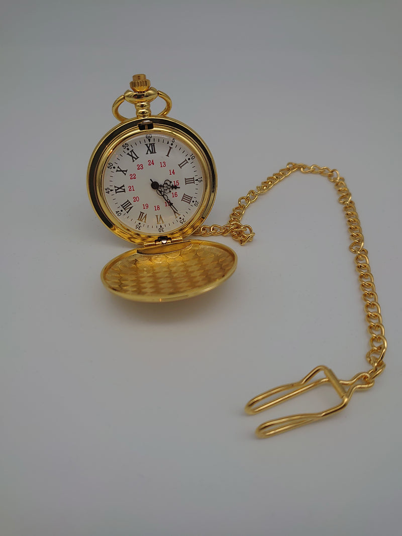 Gold Plated Pocket Watch In Blue Silk Lined Gift Box - Cutting Edge Engravers
