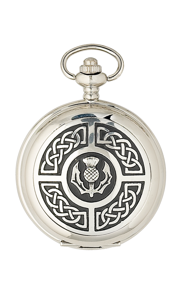 Chrome Thistle & Celtic Knotwork Pocket Watch - Cutting Edge Engravers