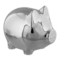 Silver plated piggy bank on white backgound