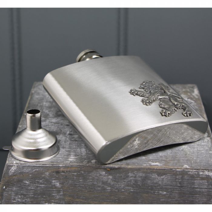 Rampant Lion Hip Flask and funnel