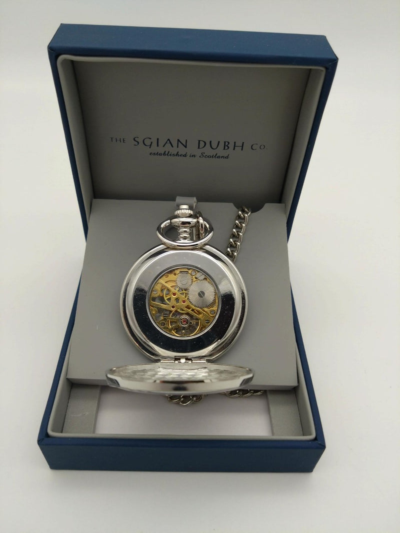 Thistle Badge Mechanical Pocket Watch rear view of movement