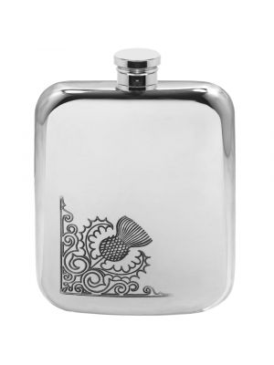 6oz Thistle Swirl Pewter Hip Flask - Cutting Edge Engravers