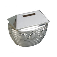 Silver plated Noah's Ark money box with slot for coins on top