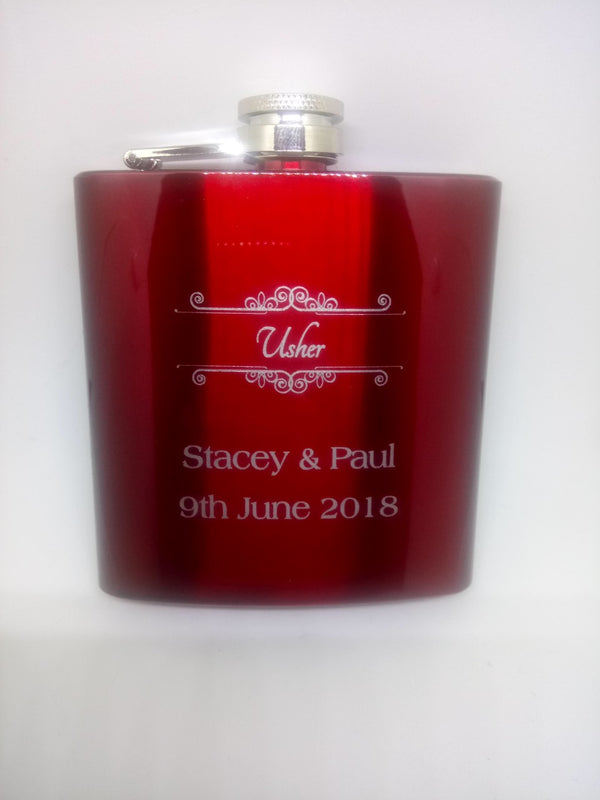 Red Stainless Steel Hip Flask & Funnel - Cutting Edge Engravers